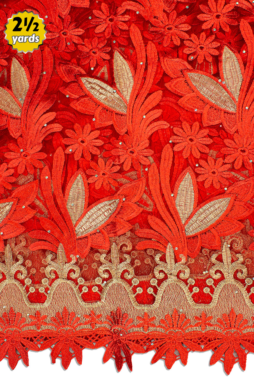 RMT406-RED - Big French Lace - Red & Gold (2½ yards)
