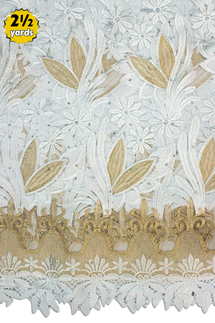 RMT406-WGD - Big French Lace - White & Gold (2½ yards)
