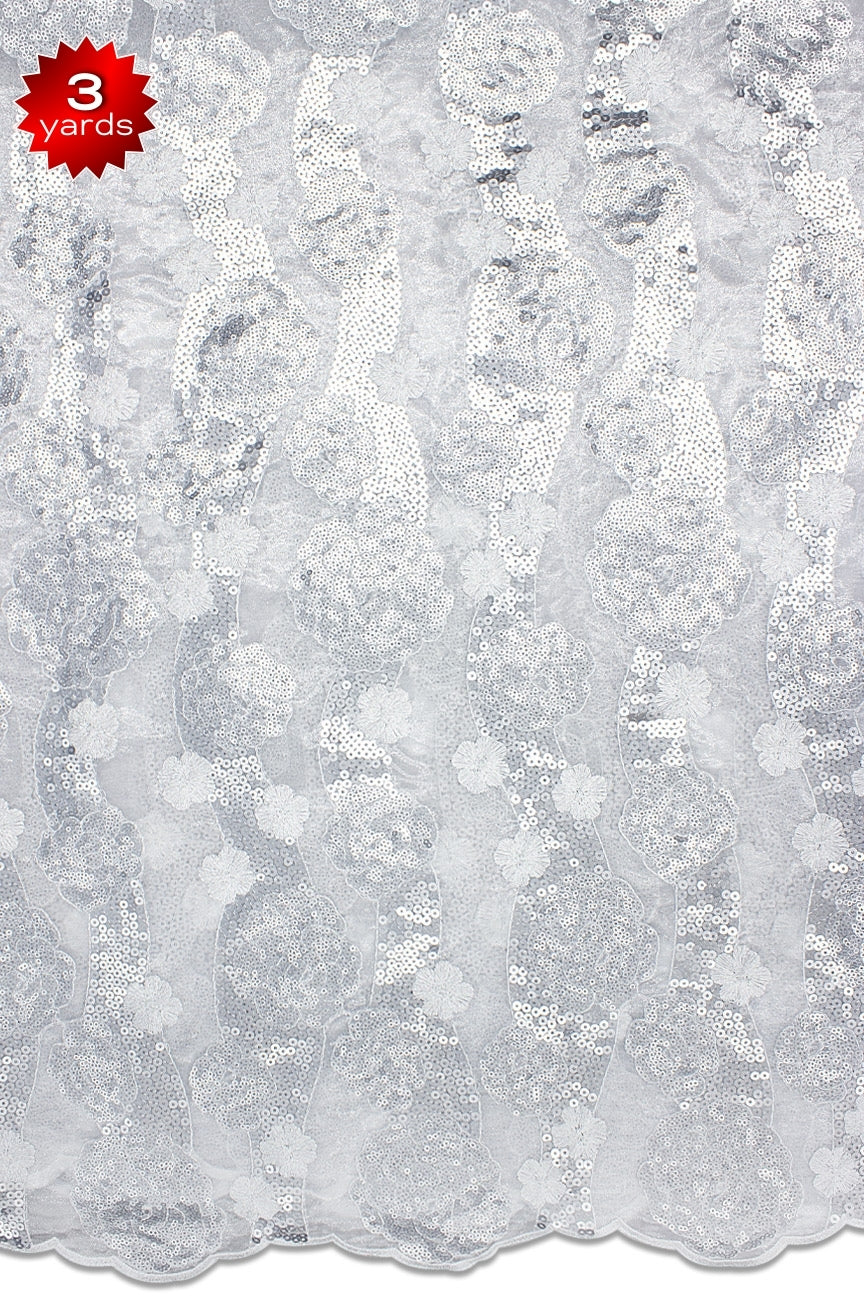 RMT447 - Double Organza Sequined Lace - White & Silver (3 yards)
