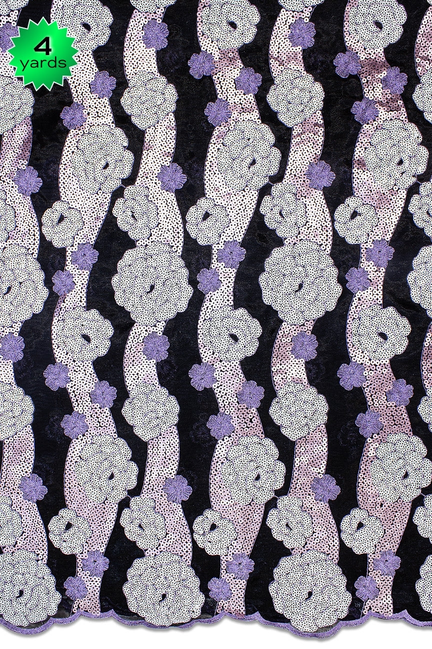 RMT451 - Double Organza Sequined Lace - Black, White & Pink (4 yards)