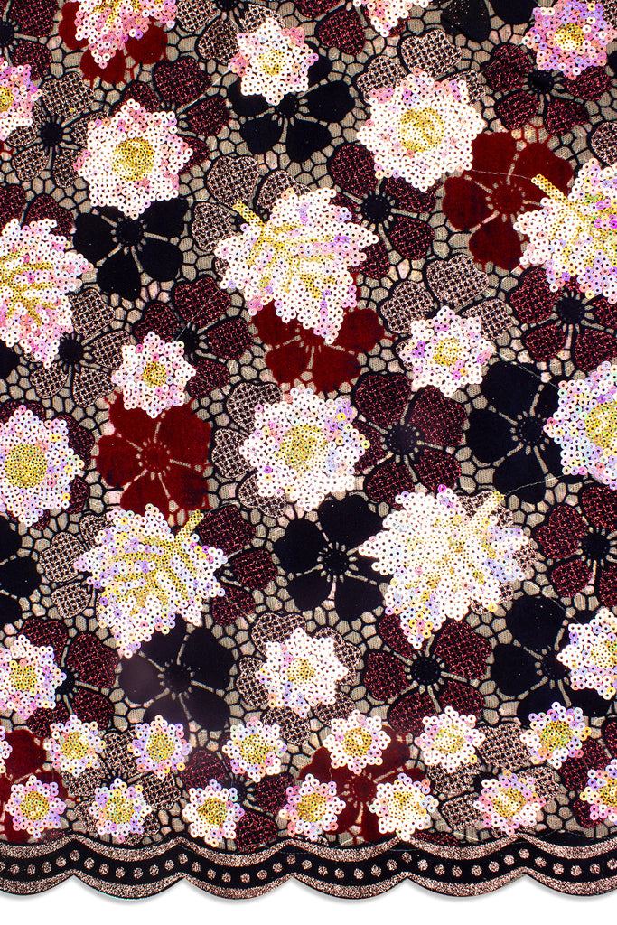 SQL056-D - Sequined Velvet French Lace