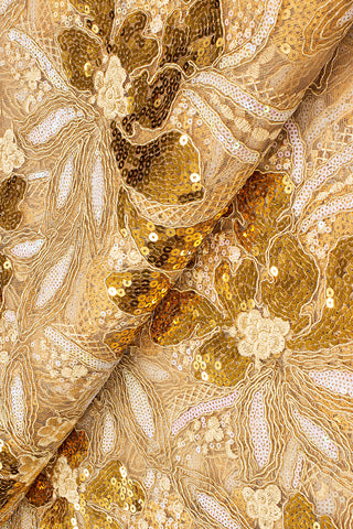 SQL064-GLD - Sequined French Cord Lace - Gold