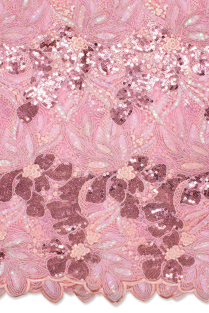 SQL064-PNK - Sequined French Cord Lace - Pink
