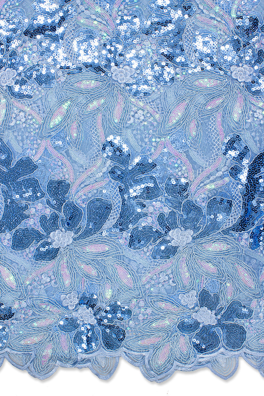 SQL064-SKB - Sequined French Cord Lace - Sky Blue