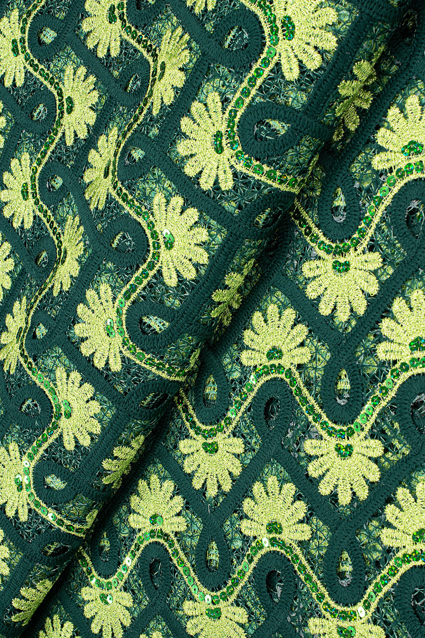 SQL070-BGN - Sequined Guipure Lace - Bottle Green & Lime