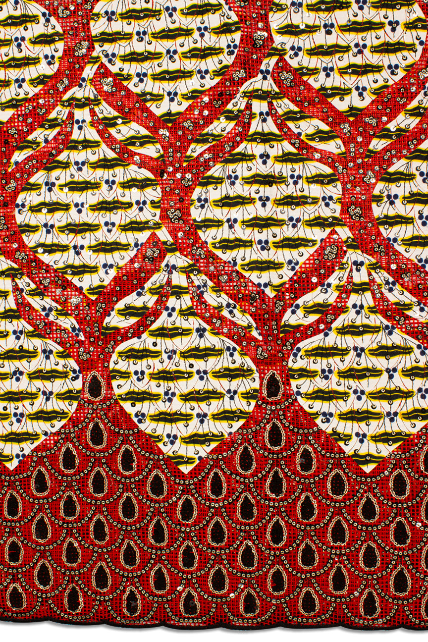 SQL071-B - Sequined Lace with Wax Print Appliqué HandCut