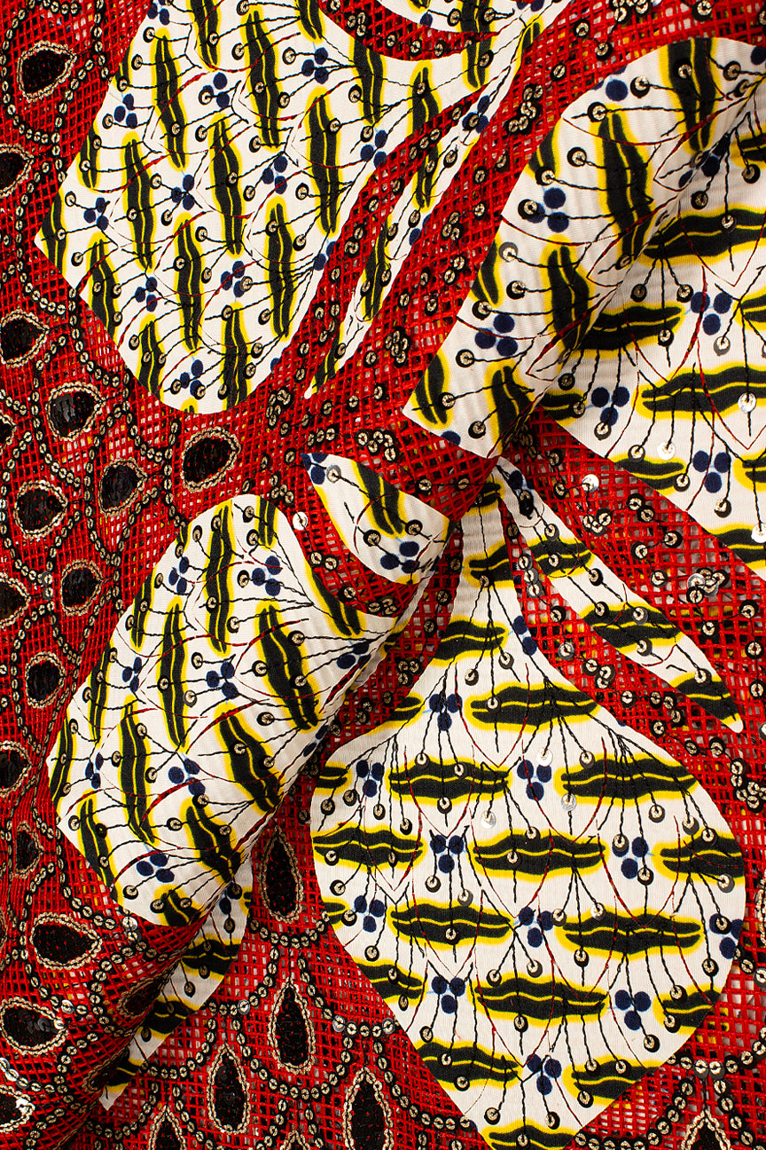 SQL071-B - Sequined Lace with Wax Print Appliqué HandCut