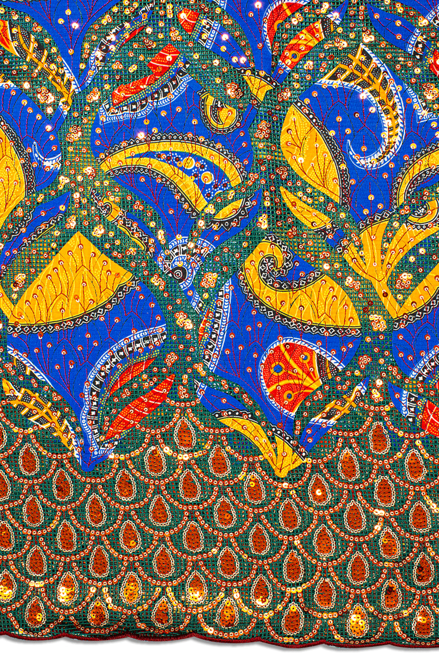 SQL071-D - Sequined Lace with Wax Print Appliqué HandCut