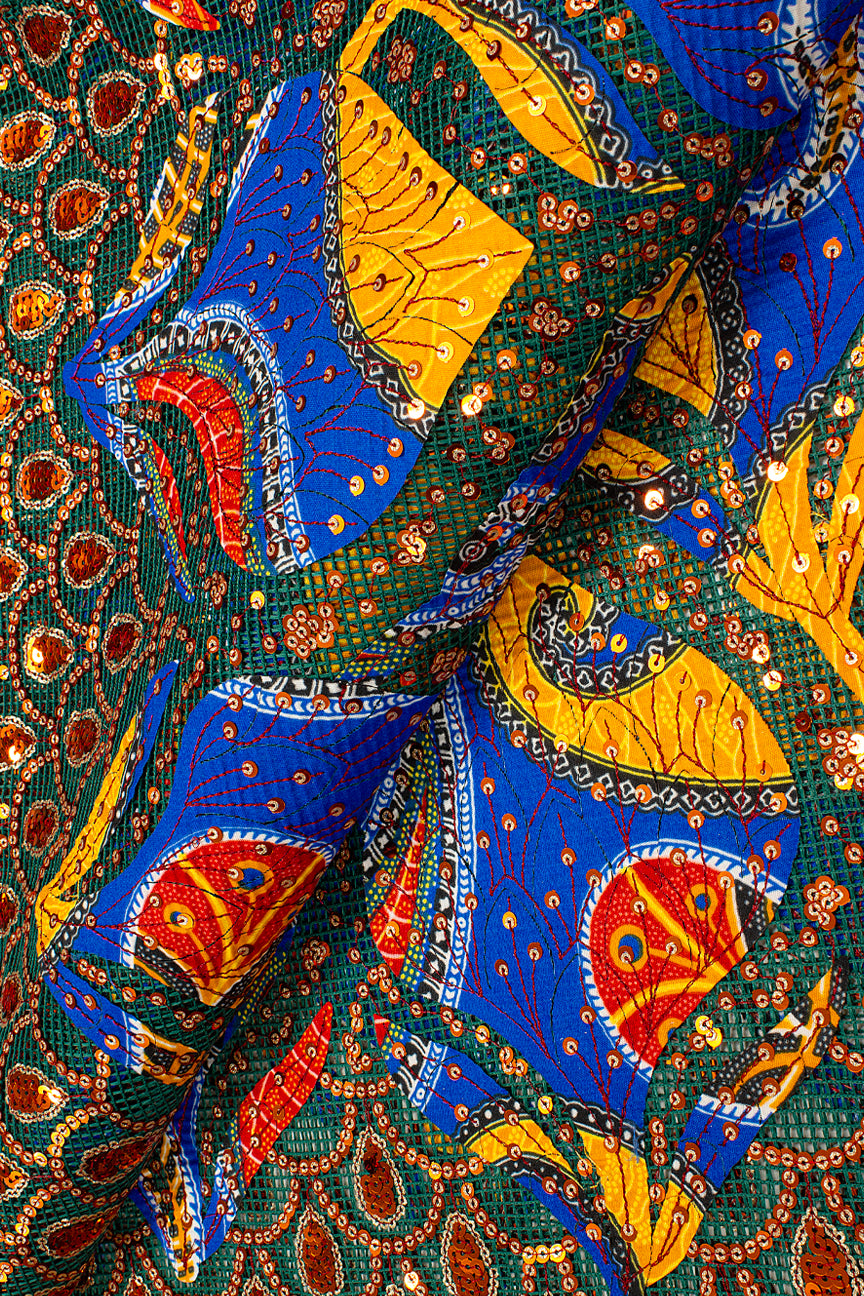 SQL071-D - Sequined Lace with Wax Print Appliqué HandCut