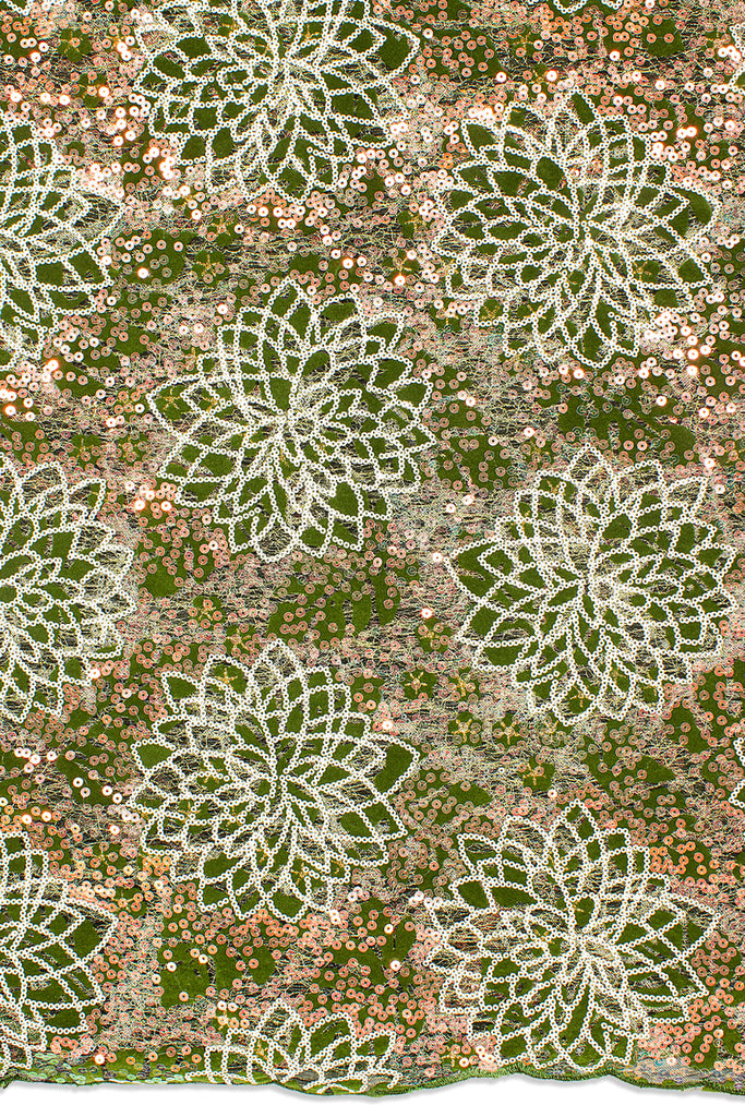 SQL075-KHA - Sequined French Net Lace - Khaki