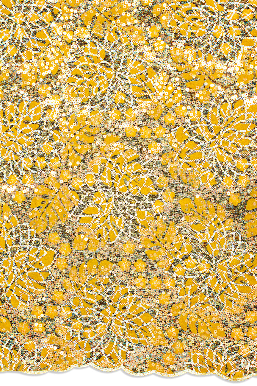 SQL075-GLD - Sequined French Net Lace - Gold