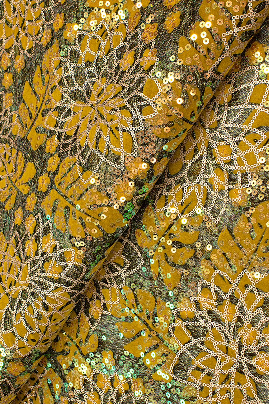 SQL075-KHA - Sequined French Net Lace - Khaki