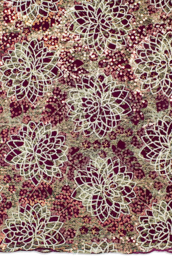 SQL075-PLM - Sequined French Net Lace - Plum