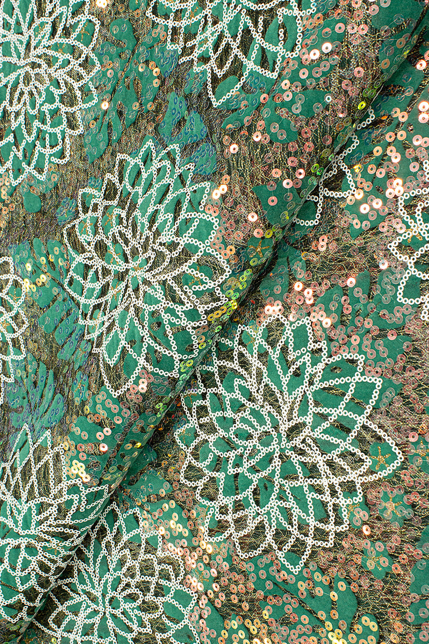 SQL075-SAG - Sequined French Net Lace - Sage Green