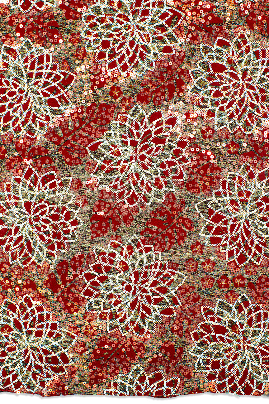 SQL075-WIN - Sequined French Net Lace - Wine