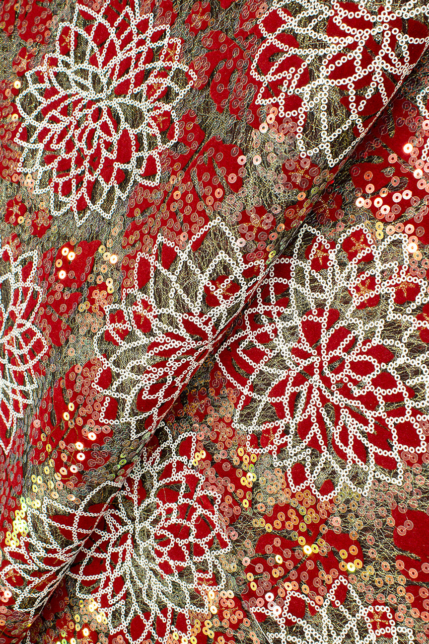 SQL075-WIN - Sequined French Net Lace - Wine