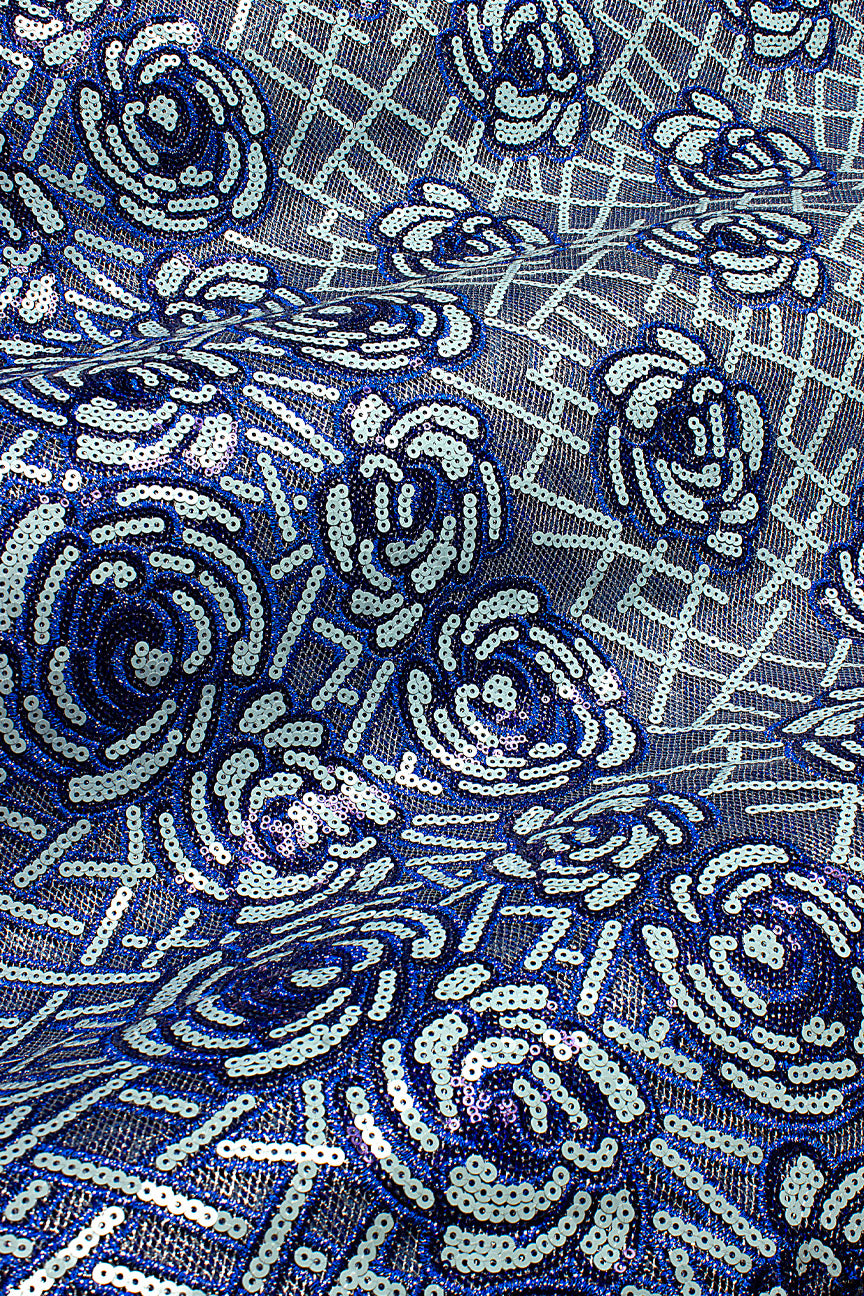 SQL077-BLU - Sequined French Net Lace - Blue