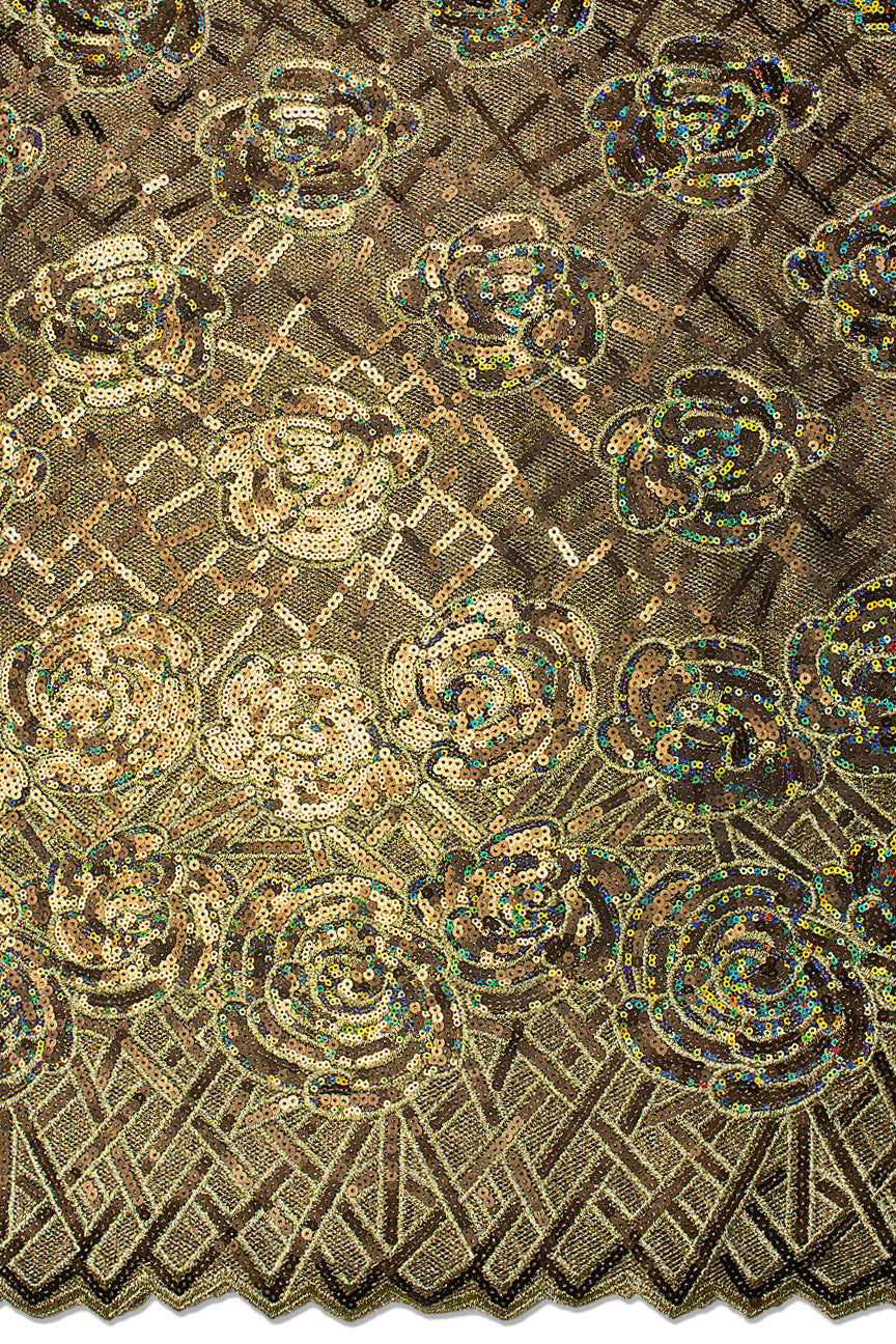 SQL077-BRZ - Sequined French Net Lace - Bronze