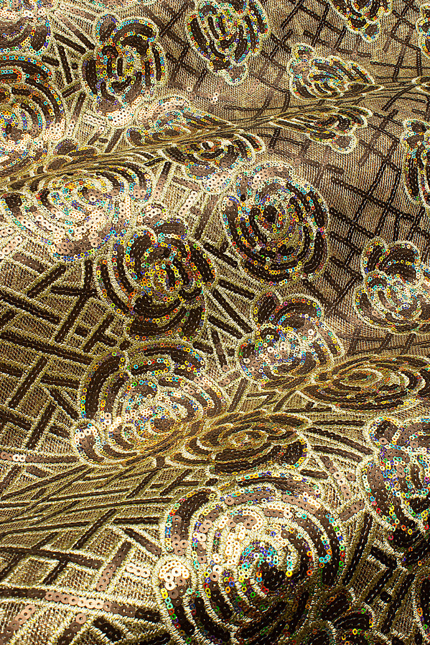 SQL077-BRZ - Sequined French Net Lace - Bronze