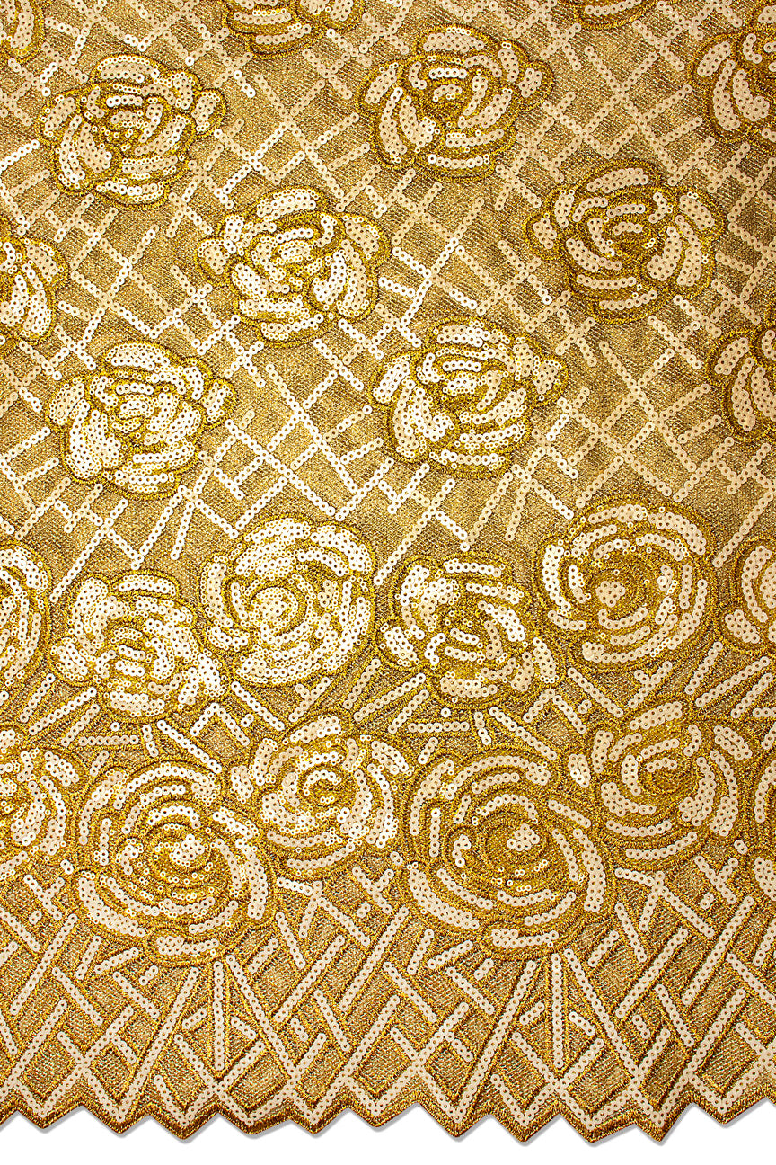 SQL077-GLD - Sequined French Net Lace - Gold