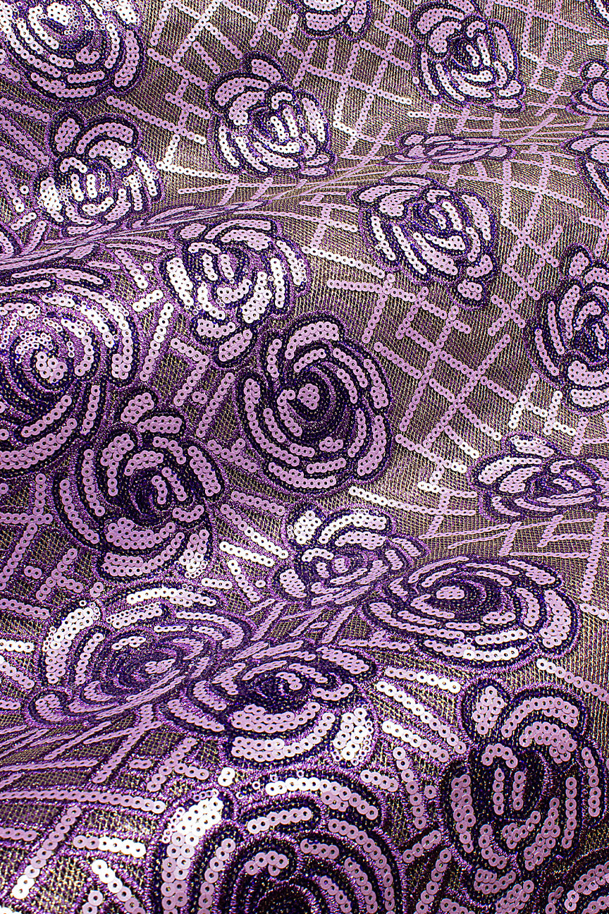 SQL077-LIL - Sequined French Net Lace - Lilac