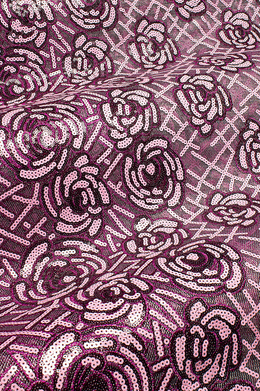 SQL077-MAG - Sequined French Net Lace - Magenta
