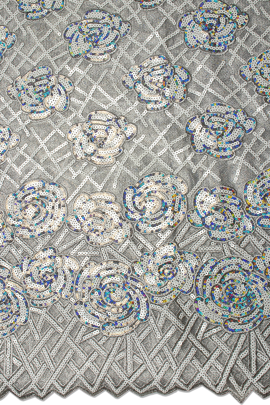 SQL077-SIL - Sequined French Net Lace - Silver