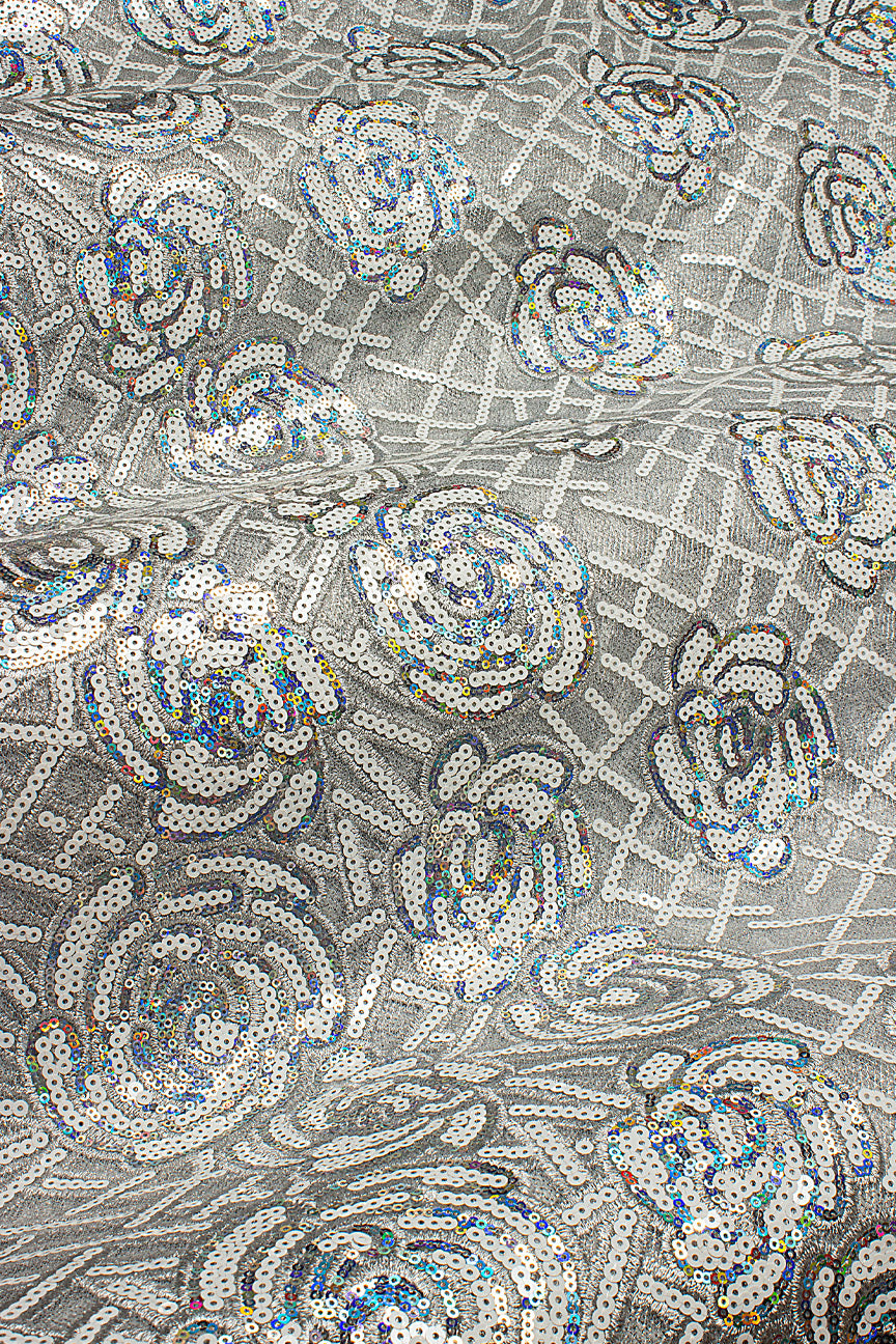 SQL077-SIL - Sequined French Net Lace - Silver
