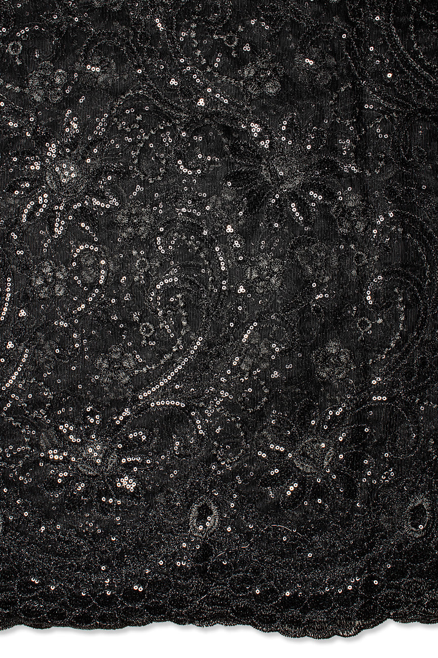 SQL078-BLK - Sequined French Net Lace - Black
