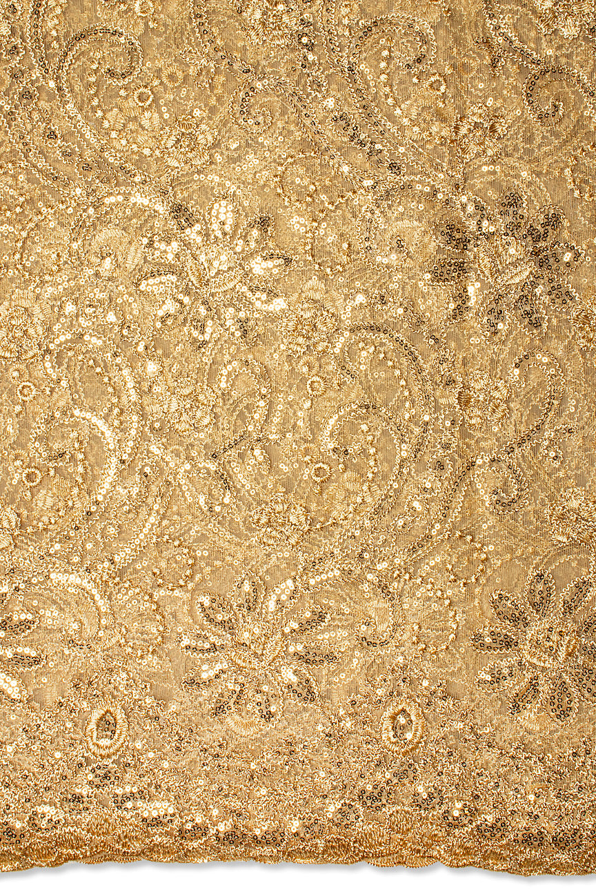 SQL078-GLD - Sequined French Net Lace - Light Gold