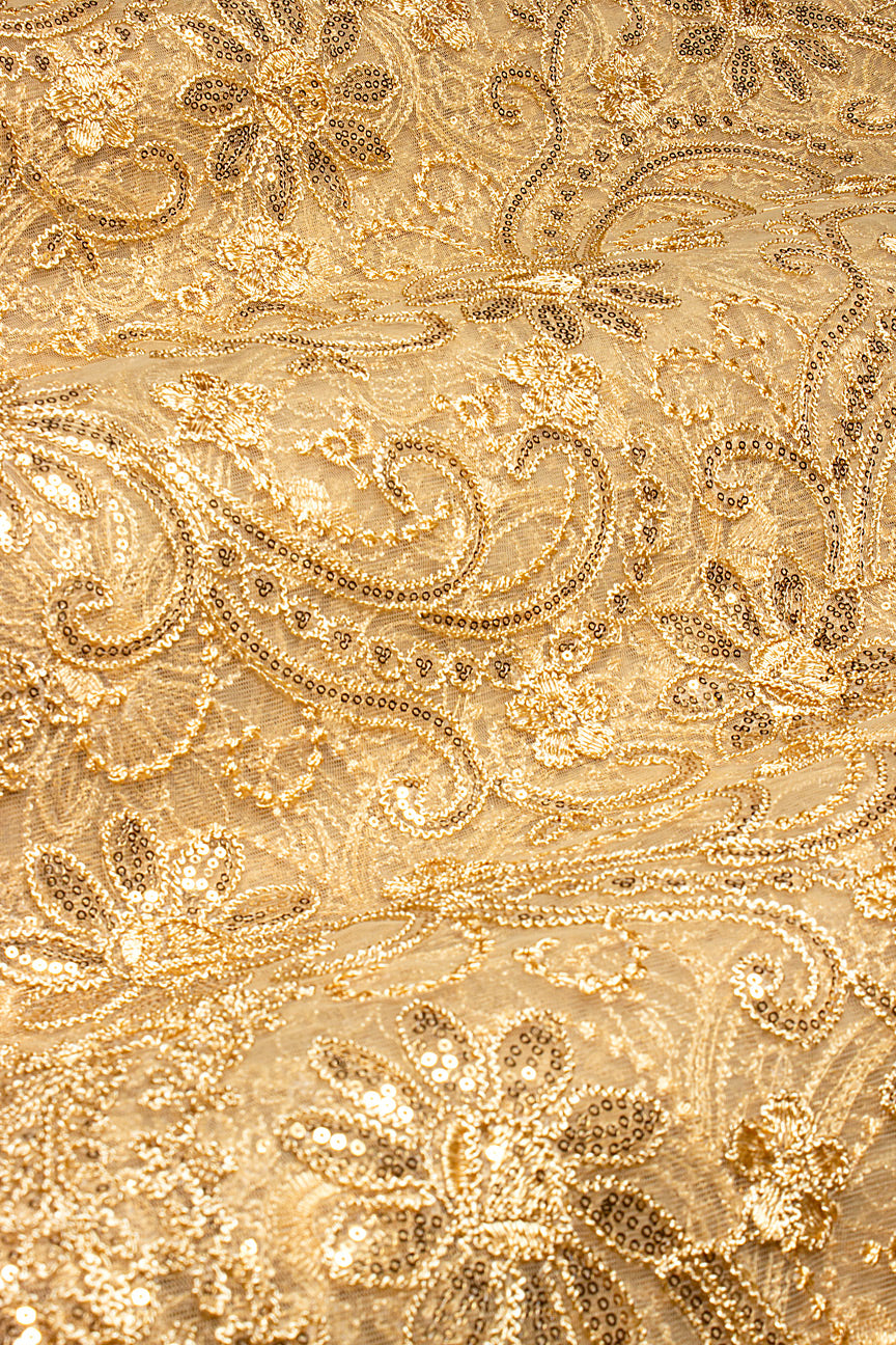 SQL078-GLD - Sequined French Net Lace - Light Gold