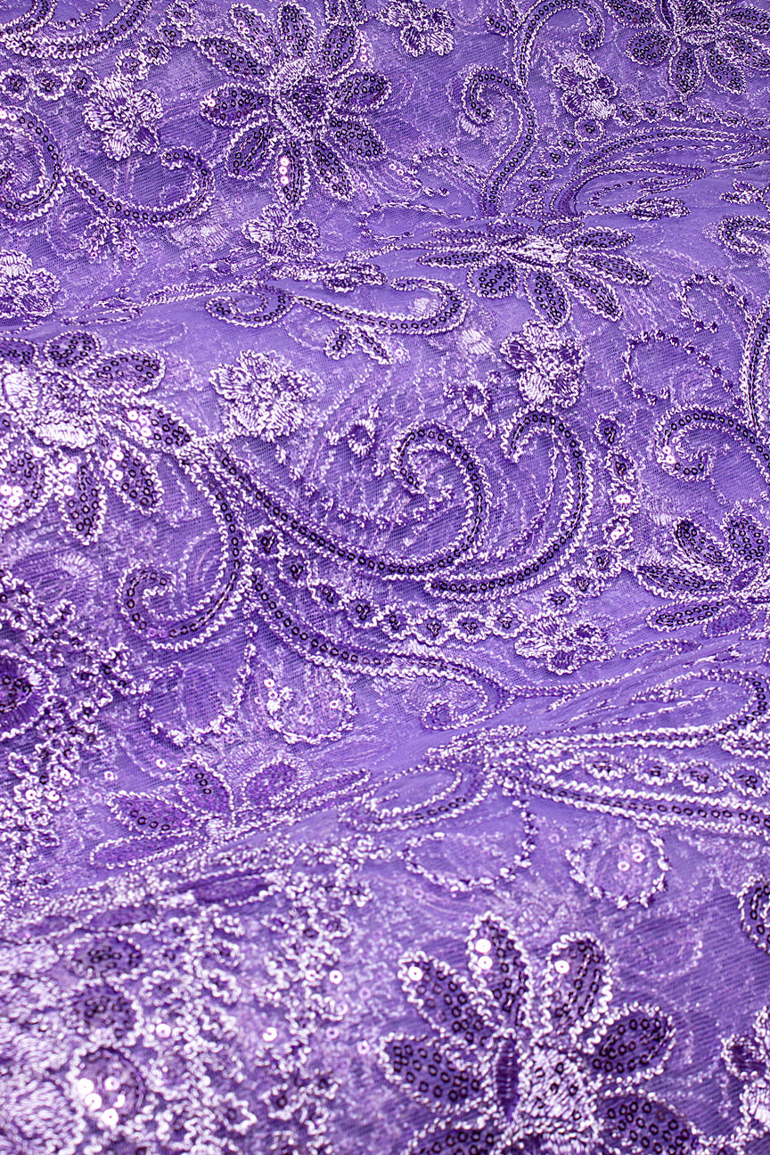 SQL078-LIL - Sequined French Net Lace - Lilac