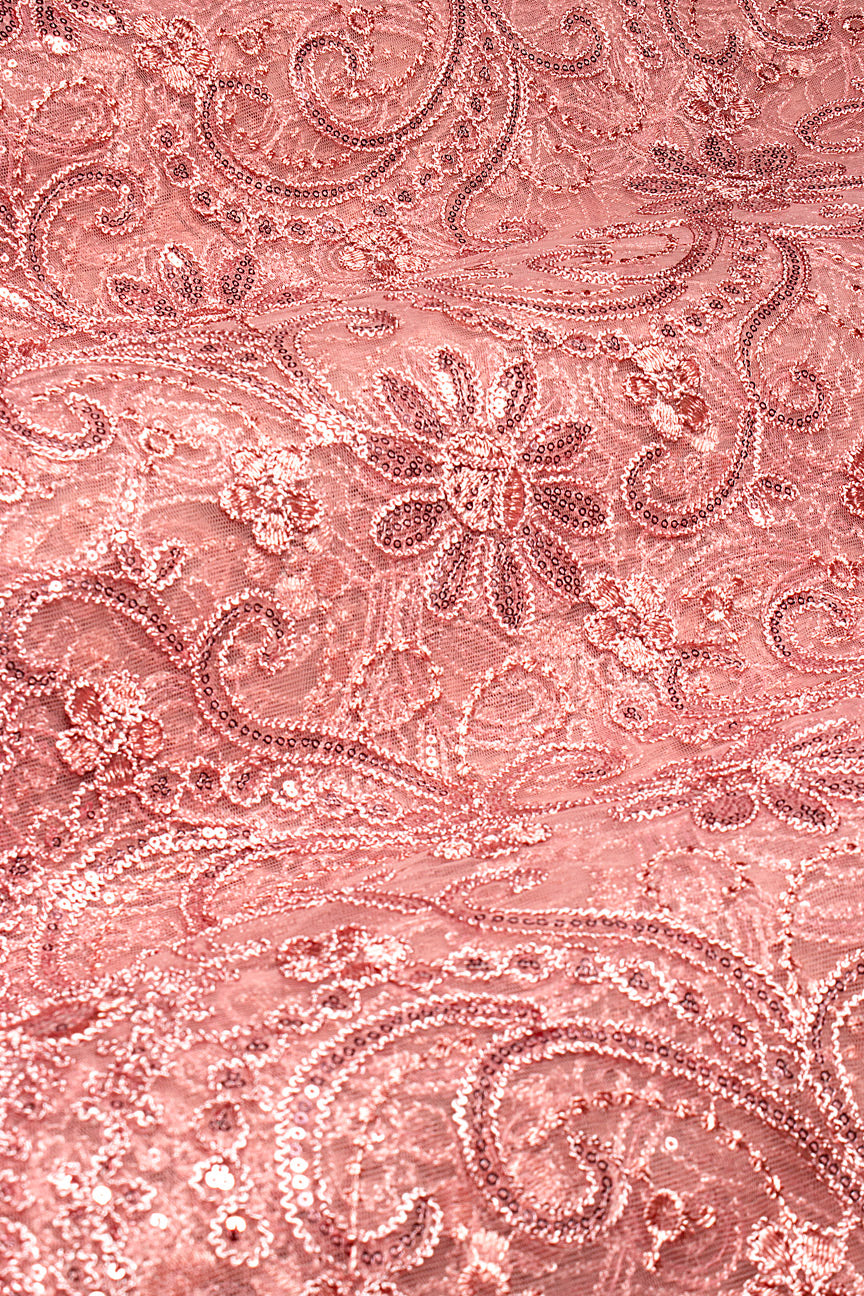 SQL078-ONI - Sequined French Net Lace - Onion Pink