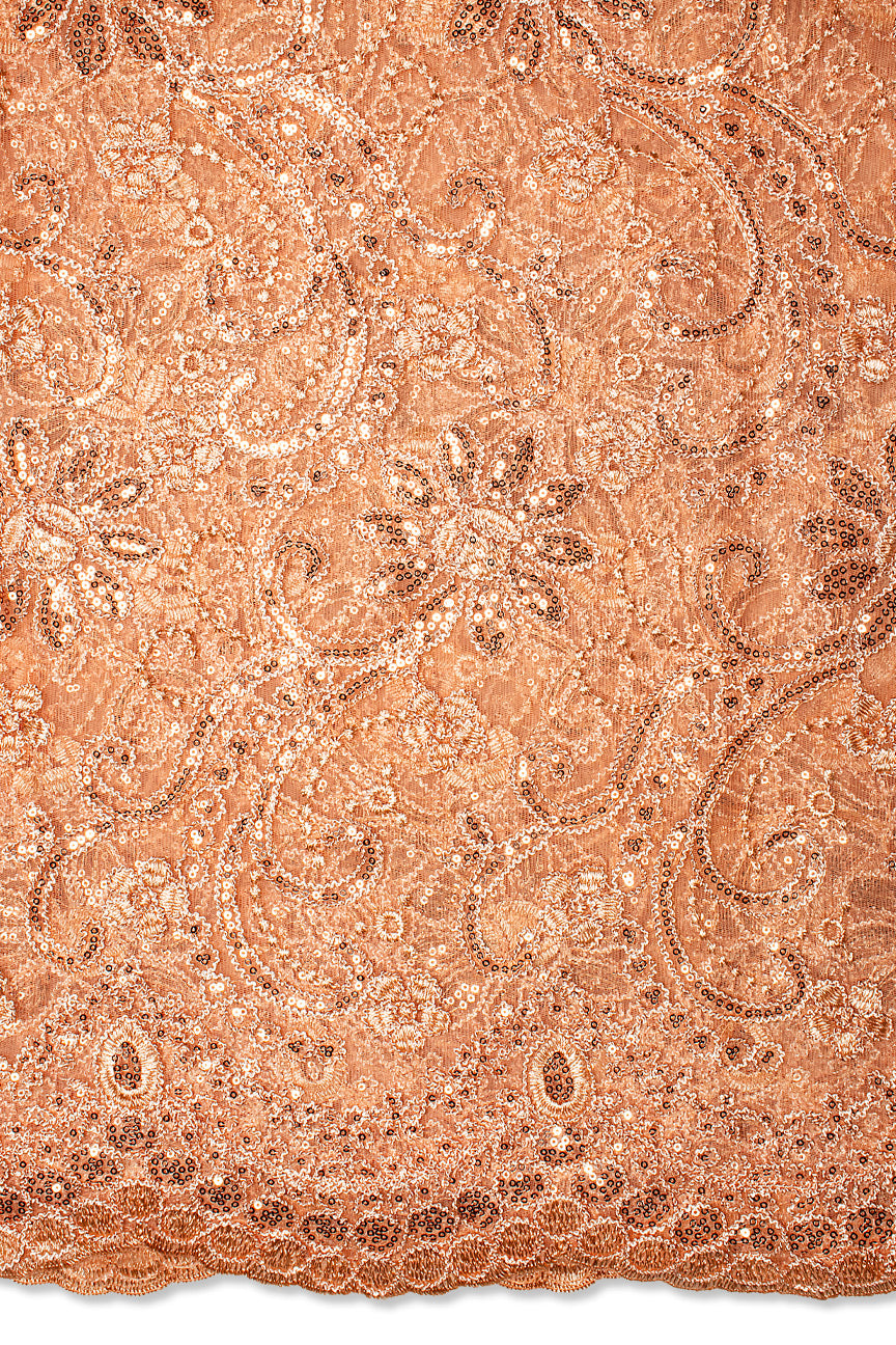 SQL078-PCH - Sequined French Net Lace - Peach