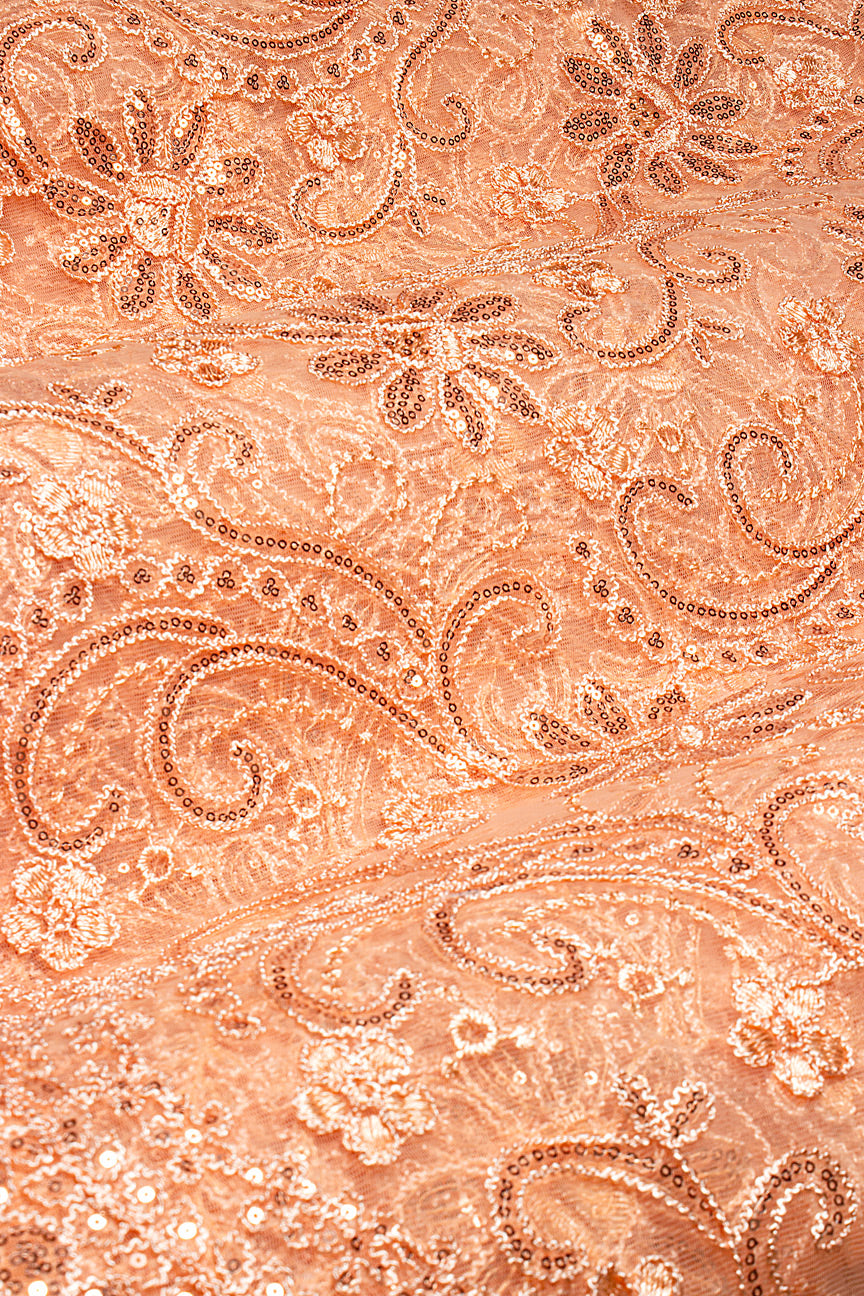 SQL078-PCH - Sequined French Net Lace - Peach