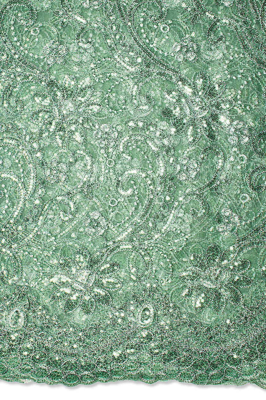 SQL078-SAG - Sequined French Net Lace - Sage Green