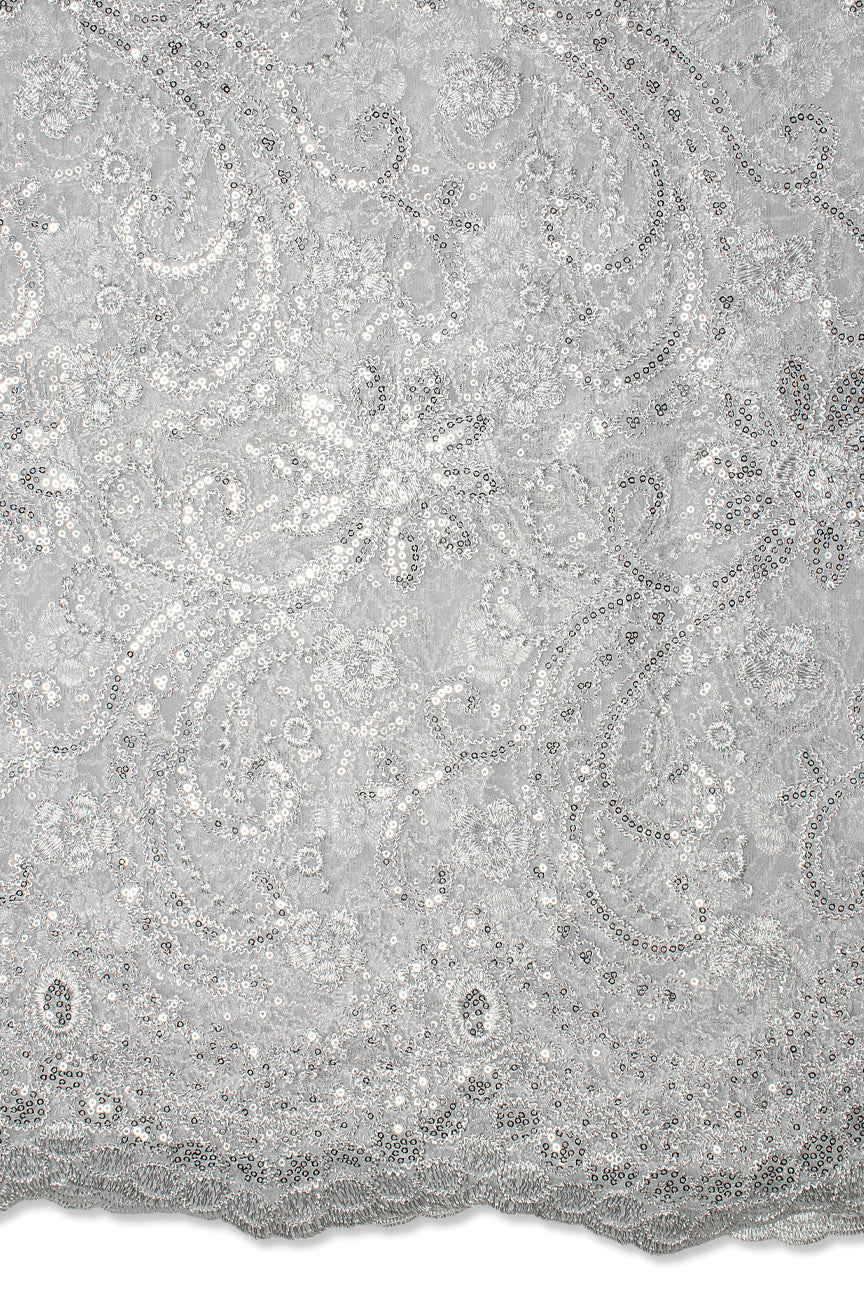 SQL078-WHT - Sequined French Net Lace - White