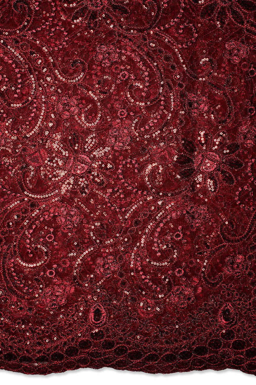 SQL078-WIN - Sequined French Net Lace - Wine