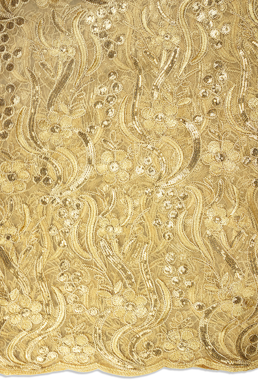 SQL079-GLD - Sequined French Net Lace - Light Gold