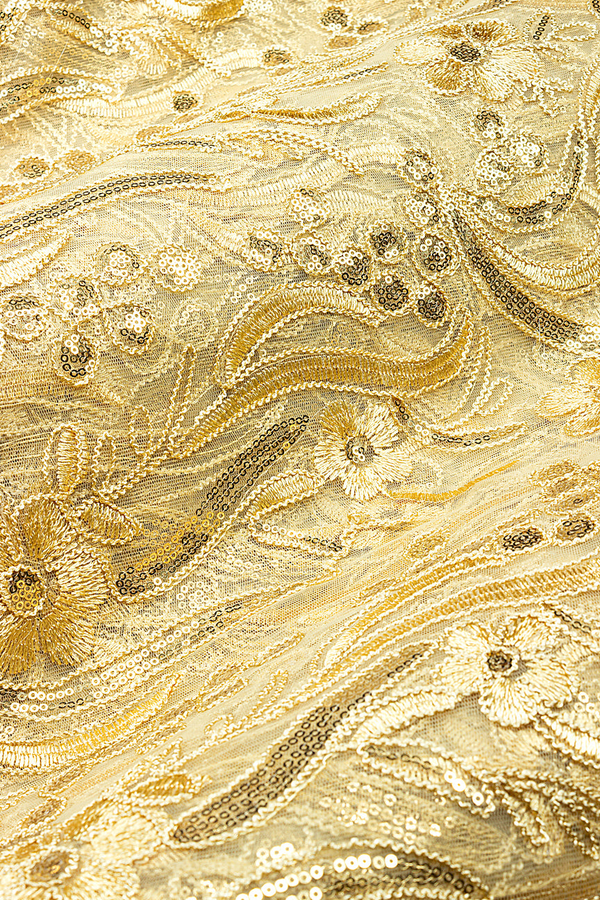 SQL079-GLD - Sequined French Net Lace - Light Gold