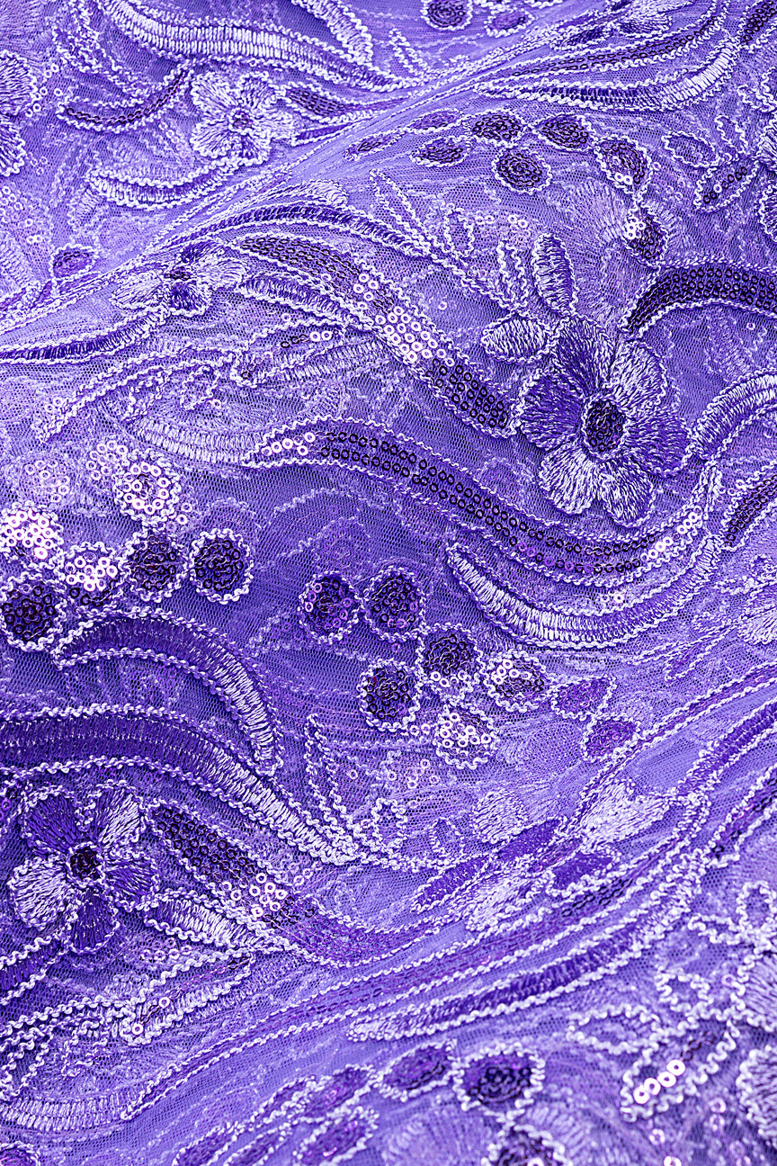SQL079-LIL - Sequined French Net Lace - Lilac