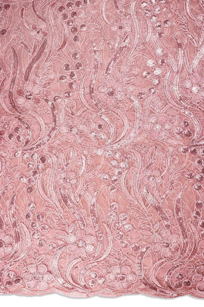 SQL079-ONI - Sequined French Net Lace - Onion Pink