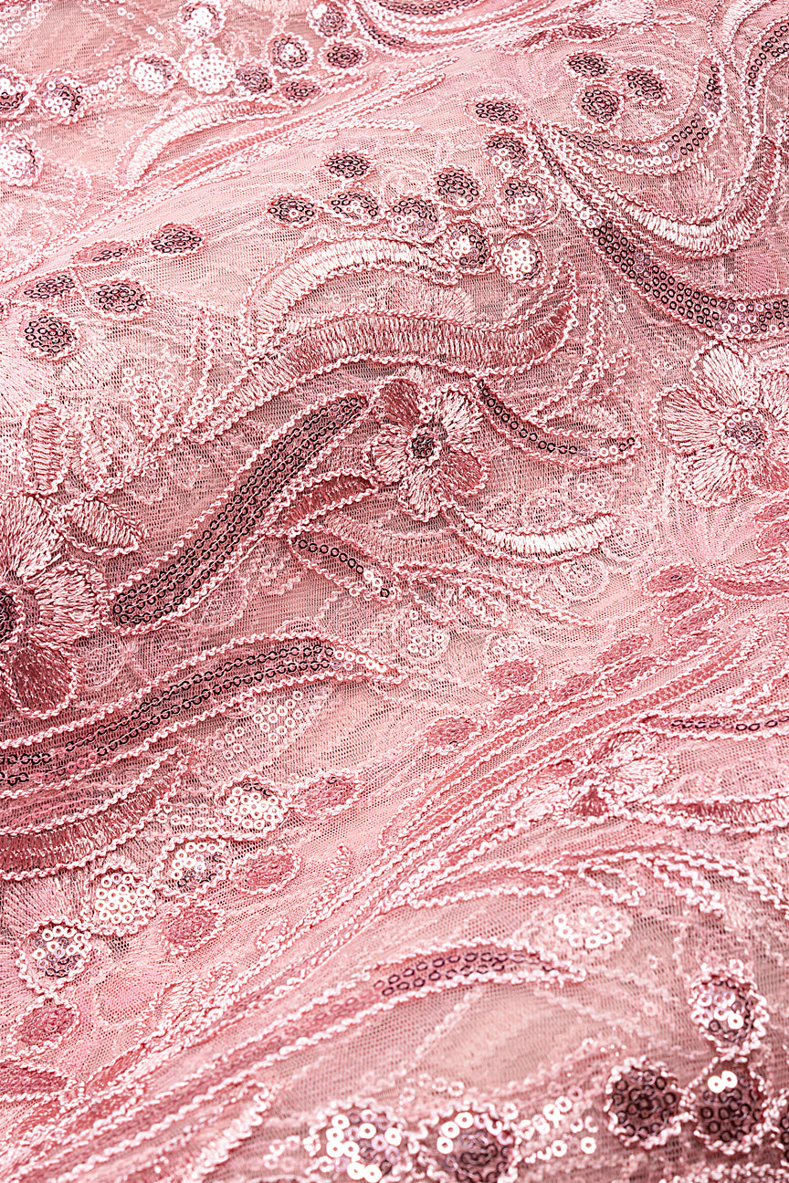SQL079-ONI - Sequined French Net Lace - Onion Pink