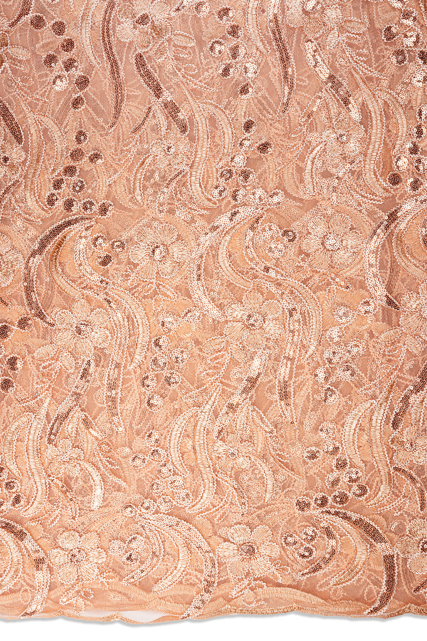 SQL079-PCH - Sequined French Net Lace - Peach