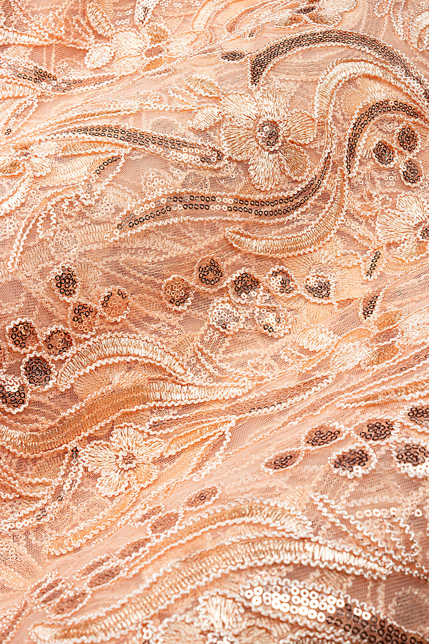 SQL079-PCH - Sequined French Net Lace - Peach