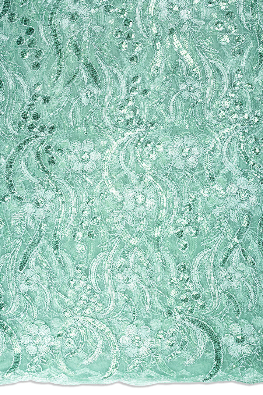 SQL079-SAG - Sequined French Net Lace - Sage Green