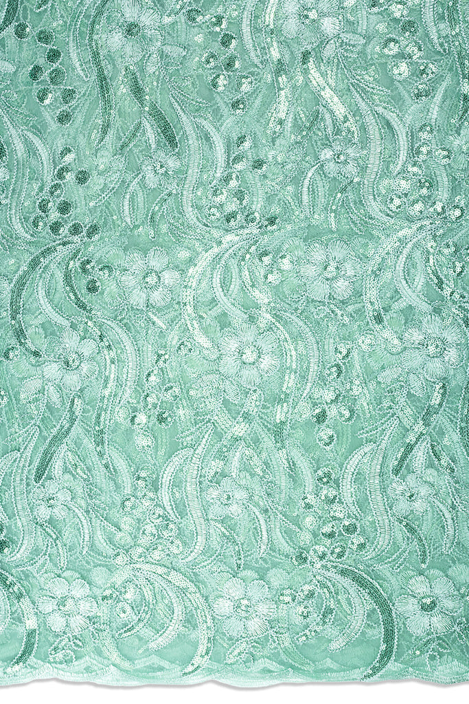 SQL079-SAG - Sequined French Net Lace - Sage Green