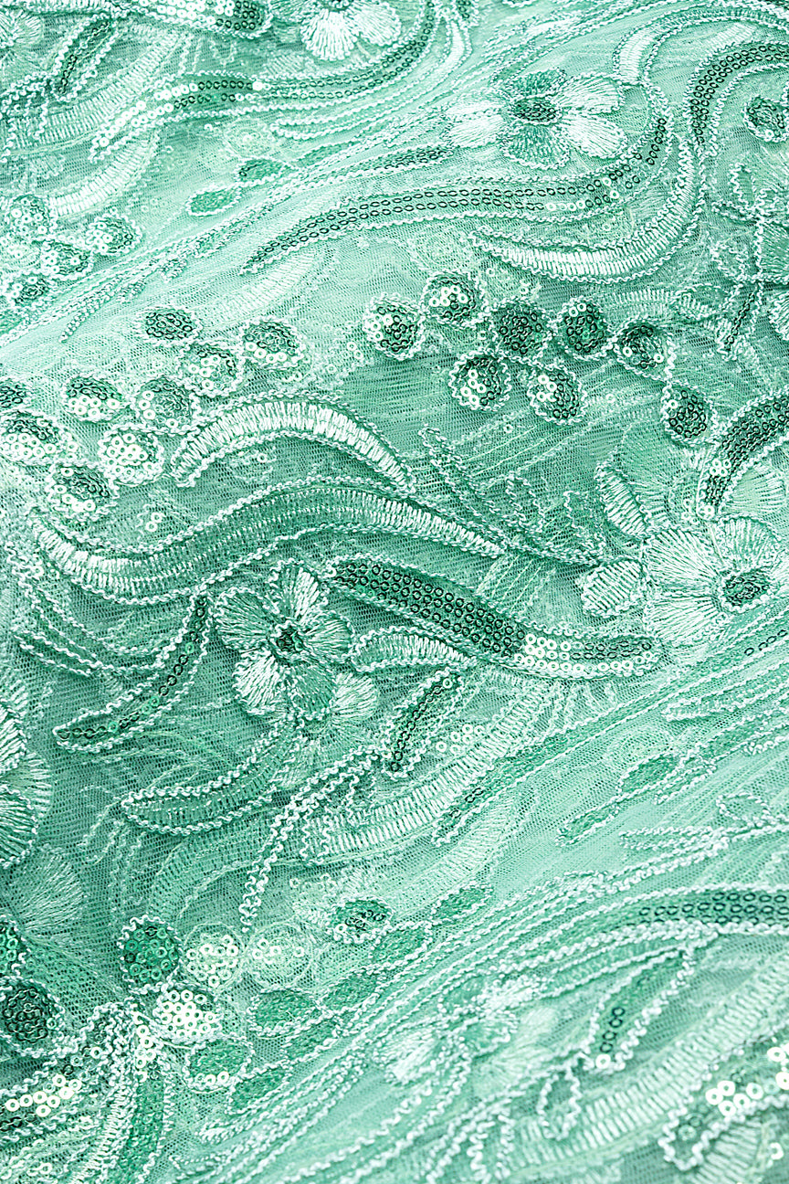 SQL079-SAG - Sequined French Net Lace - Sage Green