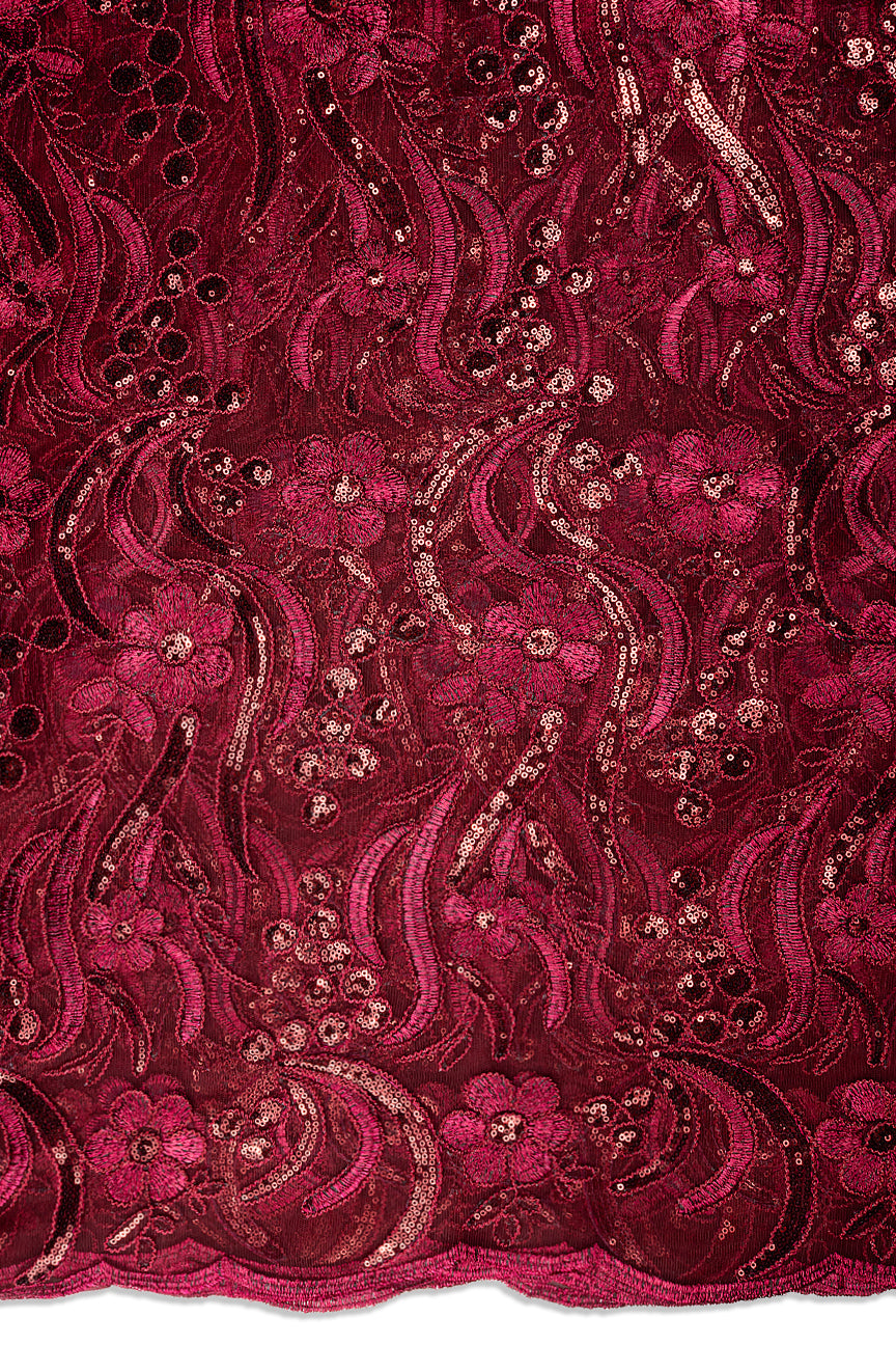 SQL079-WIN - Sequined French Net Lace - Wine