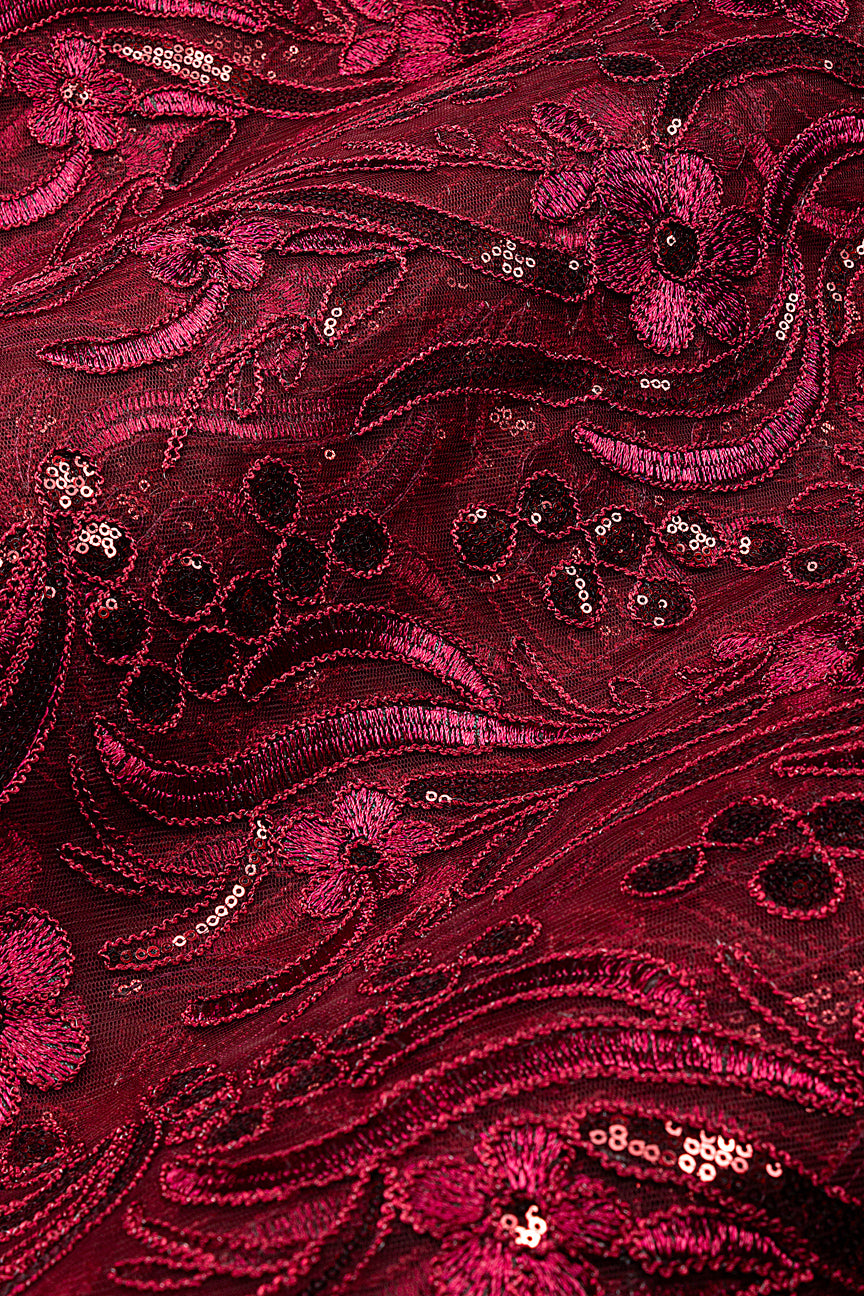 SQL079-WIN - Sequined French Net Lace - Wine